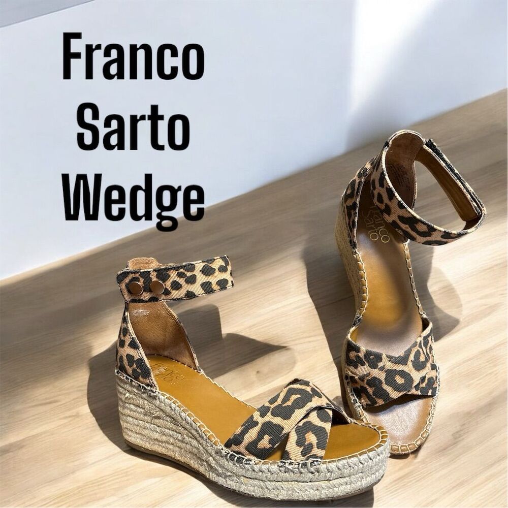 Franco Sarto Women's Espadrille Leopard Wedge Sandals Size 9.5